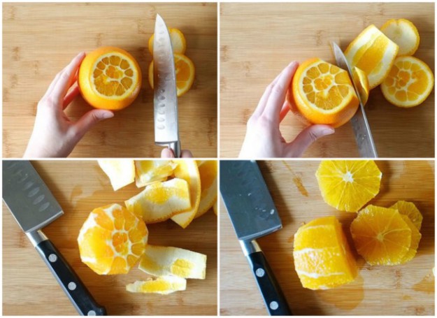 А вот так удобно чистить апельсин для подачи